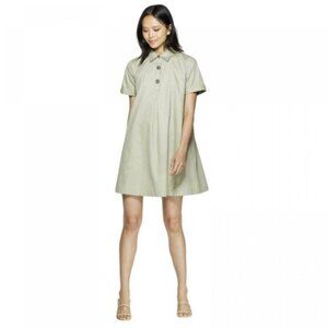 Who What Wear Olive Green Collared Short Sleeve Mini Trapeze Shirtdress Sz L